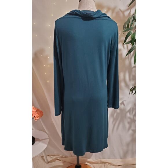 T by Talbots Soft Terry Cowl Neck Shift Dress Womens Sz LP Teal Blue Comfy Cozy - Picture 4 of 9